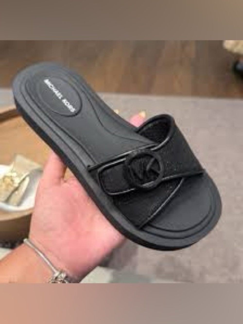 Michael Kors Black MK Circle Buckle Slide